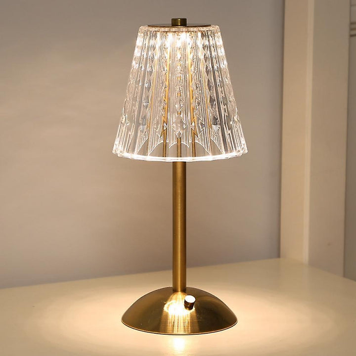 Table Lamp with Faceted Crystal Shade | Tri-Colour USB-C Rechargeable, 1200mAh Battery | Metal Base for Ambient Lighting