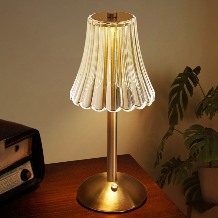 Table Lamp with Faceted Crystal Shade | Tri-Colour USB-C Rechargeable, 1200mAh Battery | Metal Base for Ambient Lighting