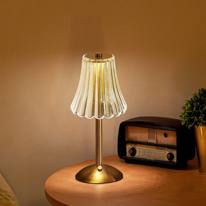 Table Lamp with Faceted Crystal Shade | Tri-Colour USB-C Rechargeable, 1200mAh Battery | Metal Base for Ambient Lighting