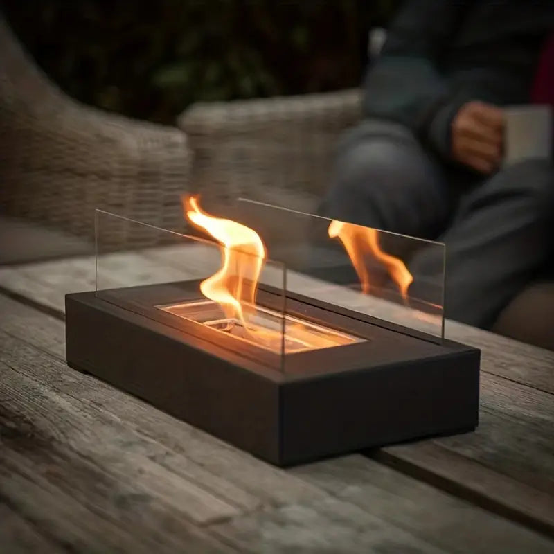 Tabletop Bioethanol Fire Pit | Real Flame | Smokeless | Indoor &amp; Outdoor | Stainless Steel &amp; Glass