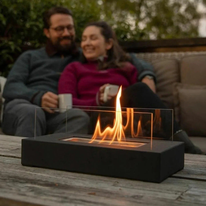Tabletop Bioethanol Fire Pit | Real Flame | Smokeless | Indoor &amp; Outdoor | Stainless Steel &amp; Glass
