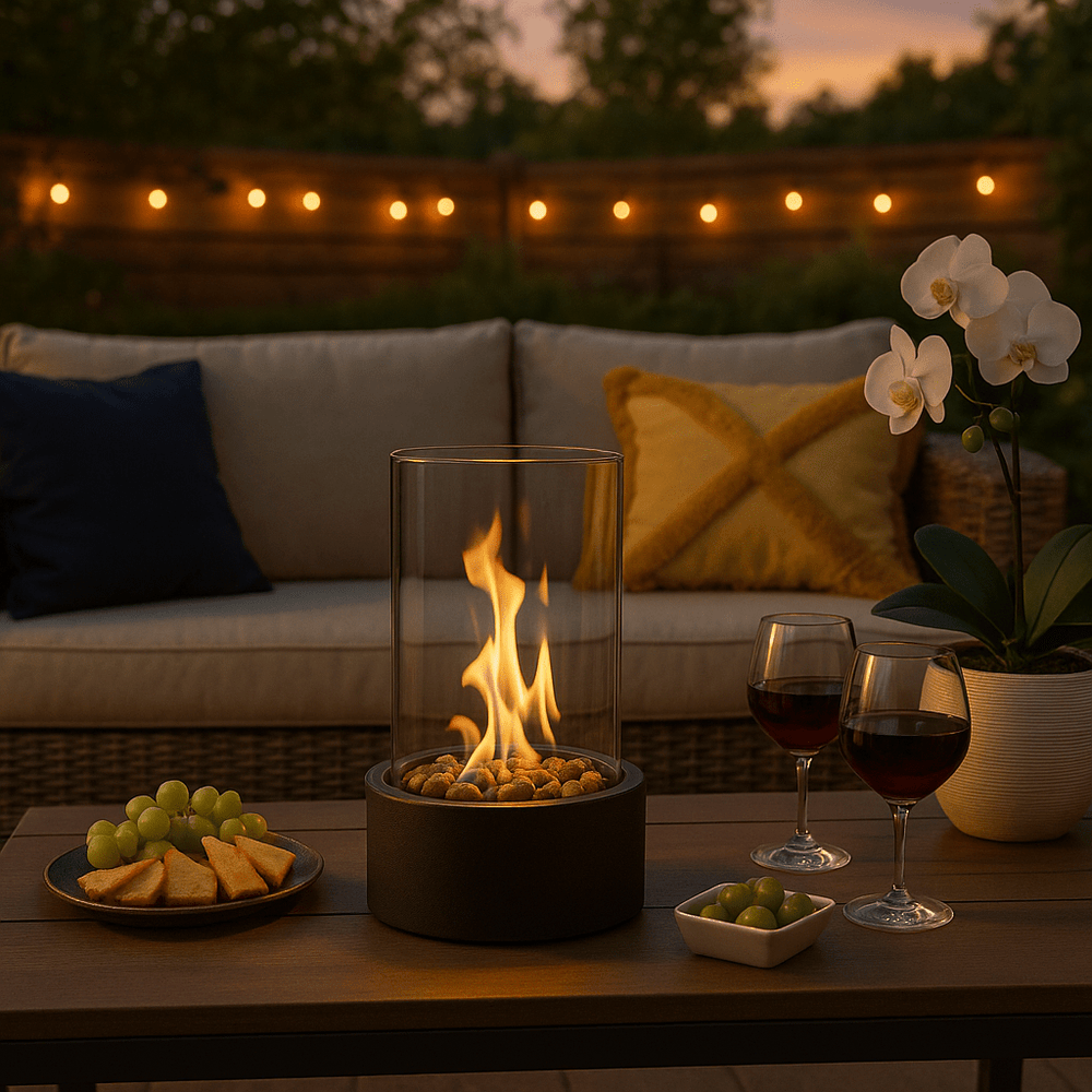 Tabletop Bioethanol Fire Pit | Real Flame | Smokeless | Metal & Glass | 22x12cm | Indoor & Outdoor