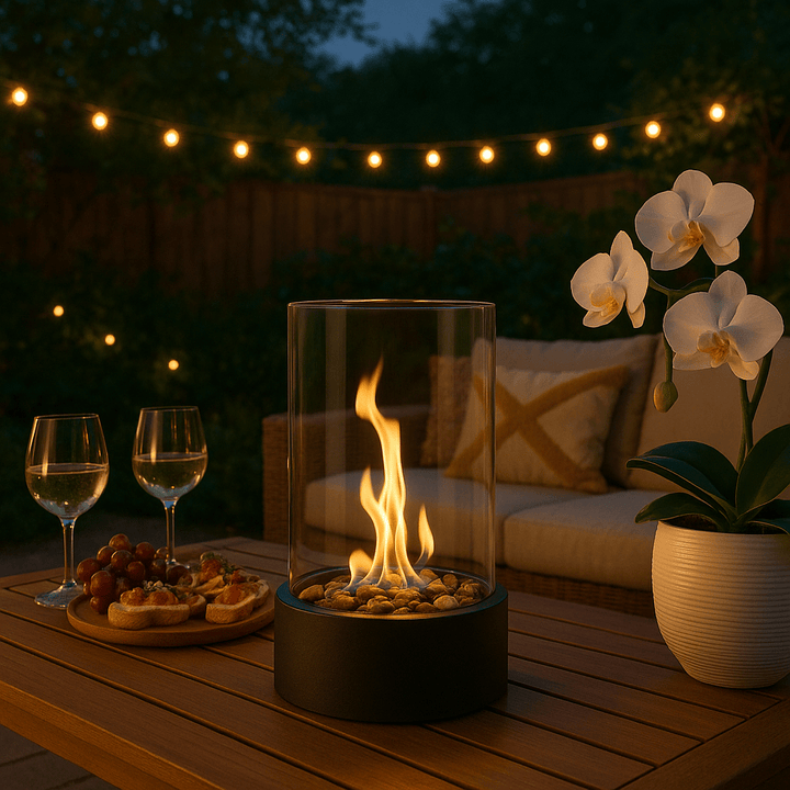 Tabletop Bioethanol Fire Pit | Real Flame | Smokeless | Metal &amp; Glass | 22x12cm | Indoor &amp; Outdoor