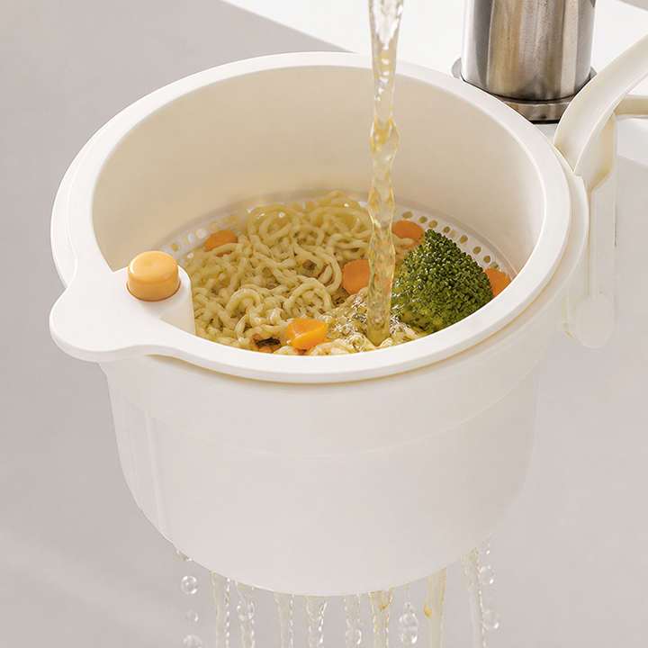 Tap-Mount Sink Strainer, ABS/Stainless Mesh, 3.27 x 5.59 x 7.95 in | White, Yellow, Green | Hands-Free Lid Stops Clogs