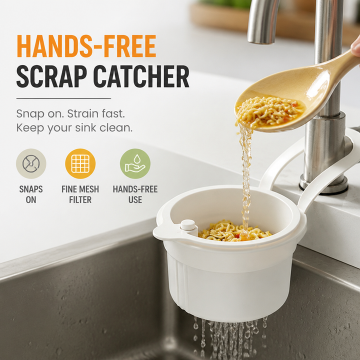 Tap-Mount Sink Strainer, ABS/Stainless Mesh, 3.27 x 5.59 x 7.95 in | White, Yellow, Green | Hands-Free Lid Stops Clogs
