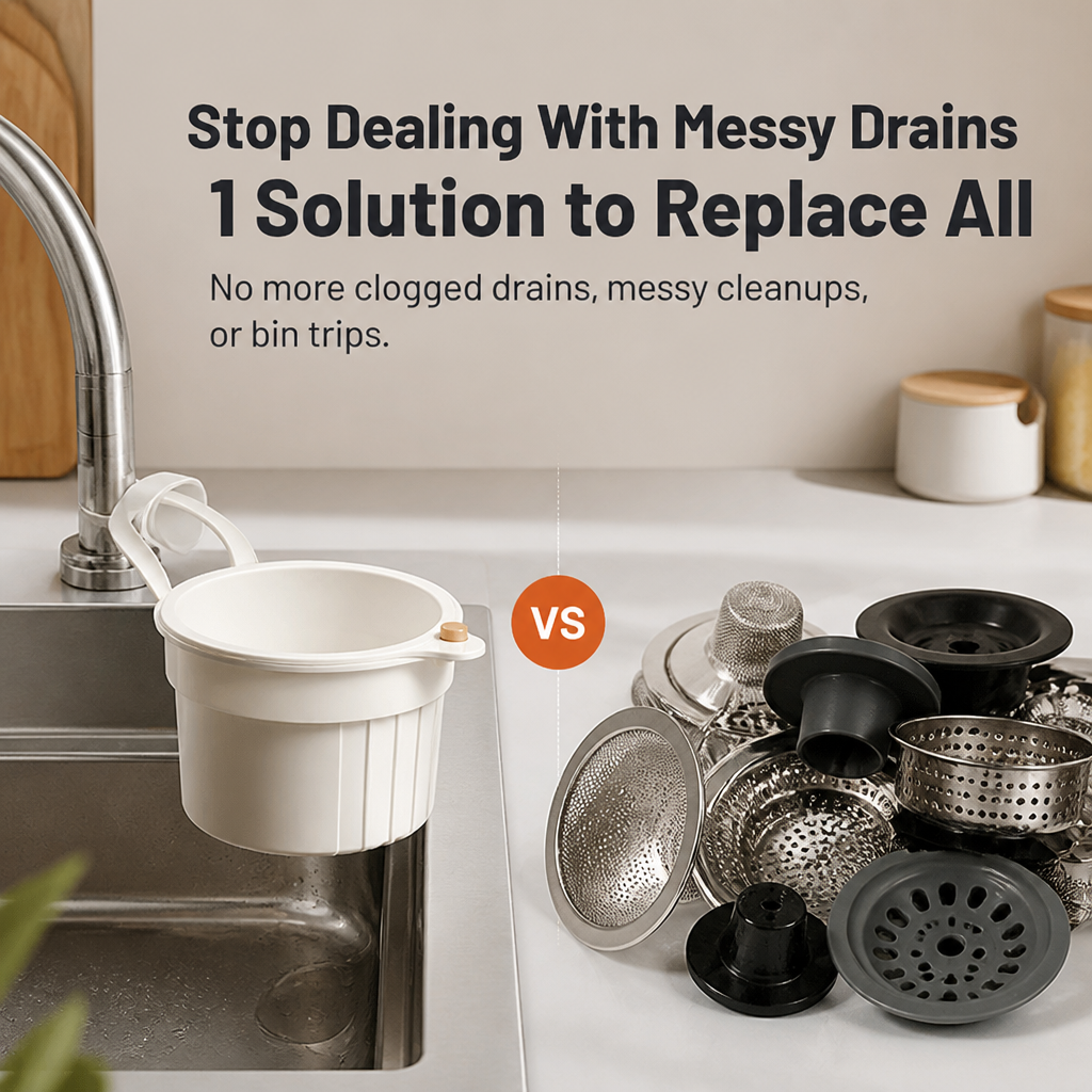 Tap-Mount Sink Strainer, ABS/Stainless Mesh, 3.27 x 5.59 x 7.95 in | White, Yellow, Green | Hands-Free Lid Stops Clogs
