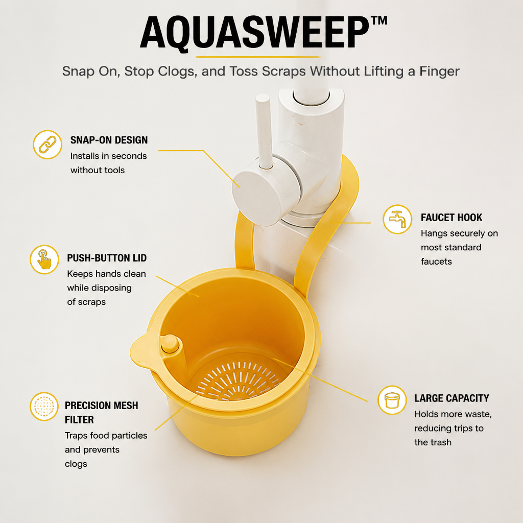 Tap-Mount Sink Strainer, ABS/Stainless Mesh, 3.27 x 5.59 x 7.95 in | White, Yellow, Green | Hands-Free Lid Stops Clogs