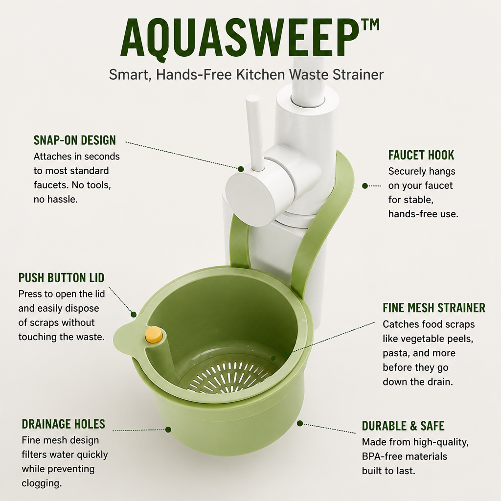 Tap-Mount Sink Strainer, ABS/Stainless Mesh, 3.27 x 5.59 x 7.95 in | White, Yellow, Green | Hands-Free Lid Stops Clogs