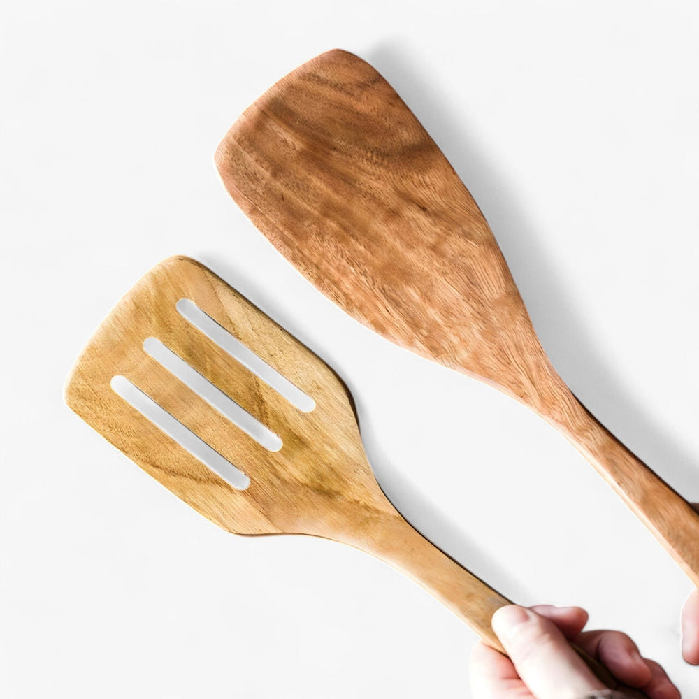 Teak Kitchen Utensil Set | Nine Pieces With A Holder And Rest