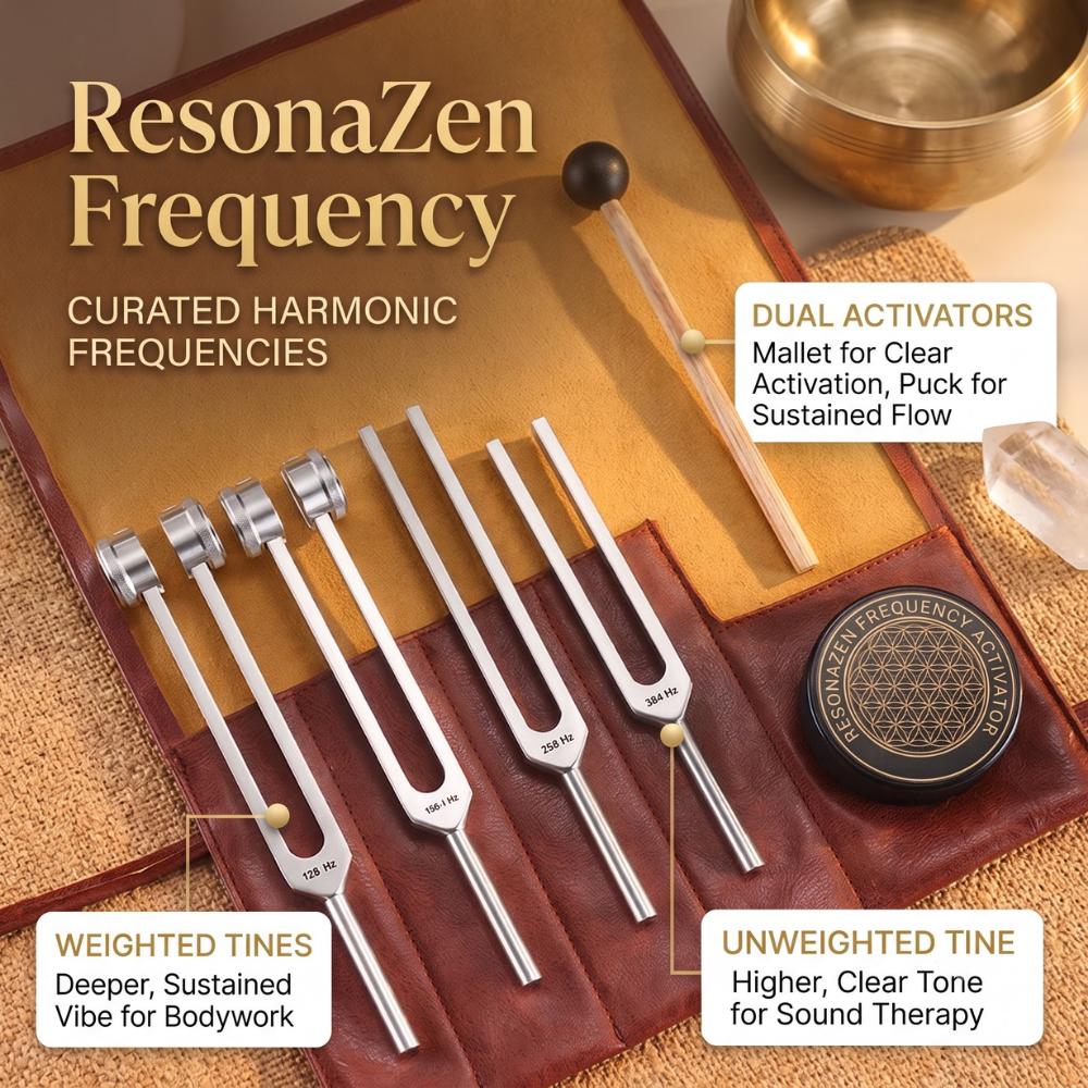 Therapeutic Sound Set | Four Weighted Forks With Mallet And Puck