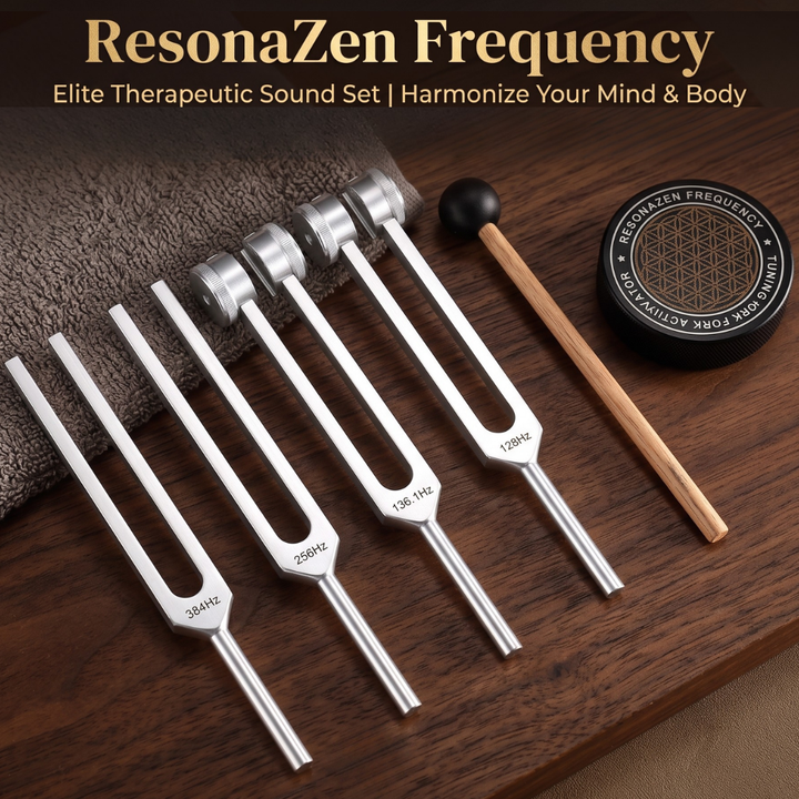 Therapeutic Sound Set | Four Weighted Forks With Mallet And Puck
