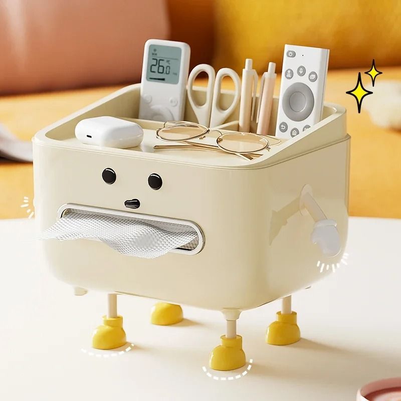 Tissue Box Organiser | Multi-Slot Desk Storage for Pens, Phone and Remote | Space-Saving Dorm, Desk and Bedside Tidy