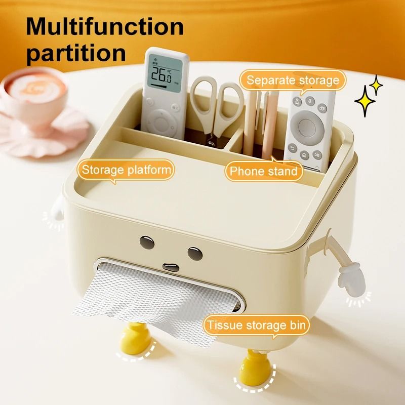 Tissue Box Organiser | Multi-Slot Desk Storage for Pens, Phone and Remote | Space-Saving Dorm, Desk and Bedside Tidy