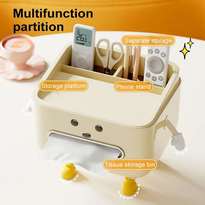 Tissue Box Organiser | Multi-Slot Desk Storage for Pens, Phone and Remote | Space-Saving Dorm, Desk and Bedside Tidy