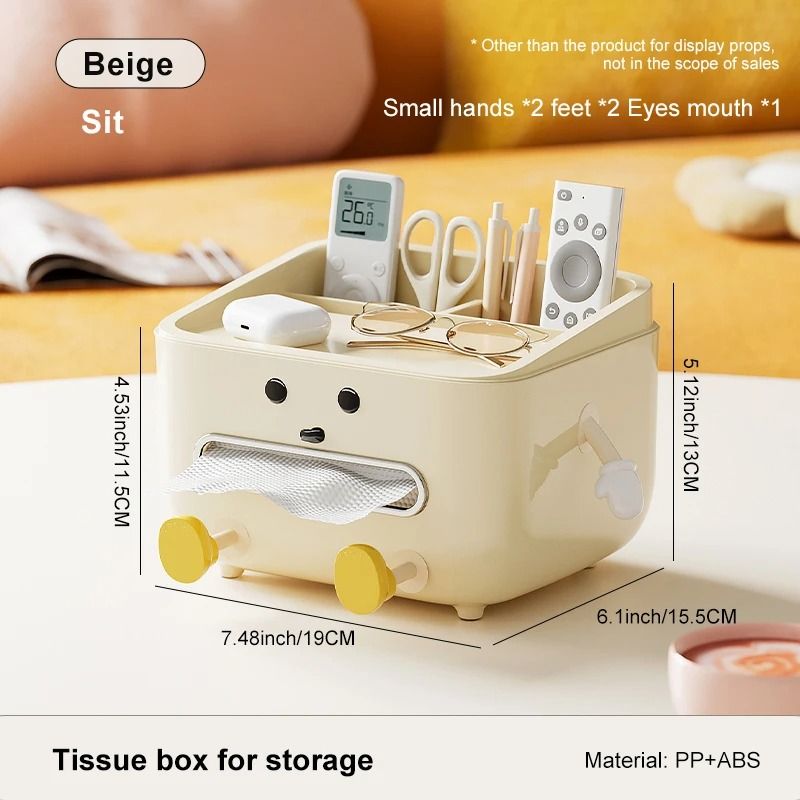 Tissue Box Organiser | Multi-Slot Desk Storage for Pens, Phone and Remote | Space-Saving Dorm, Desk and Bedside Tidy