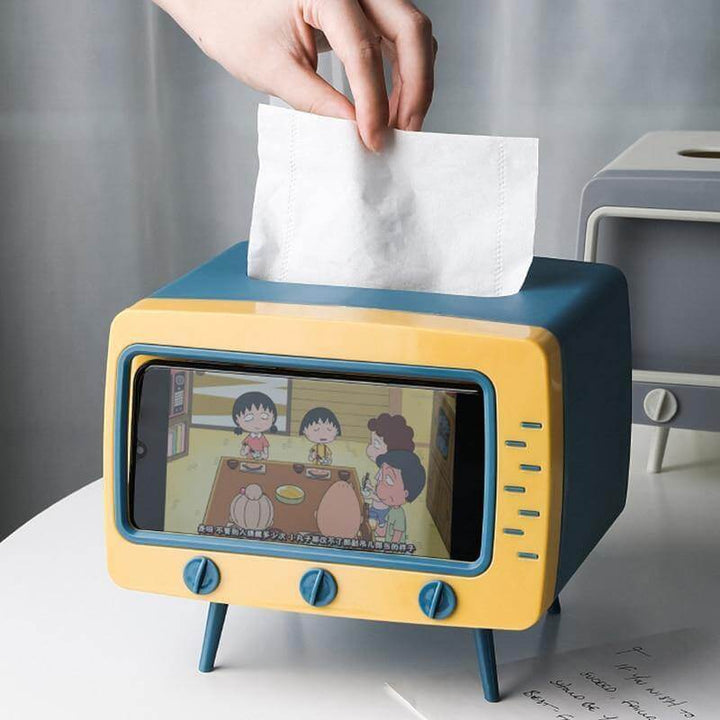 Tissue Box with Phone Holder PP Plastic | Removable Adjustable Stand | Desk Tidy for Home, Office and Nightstand