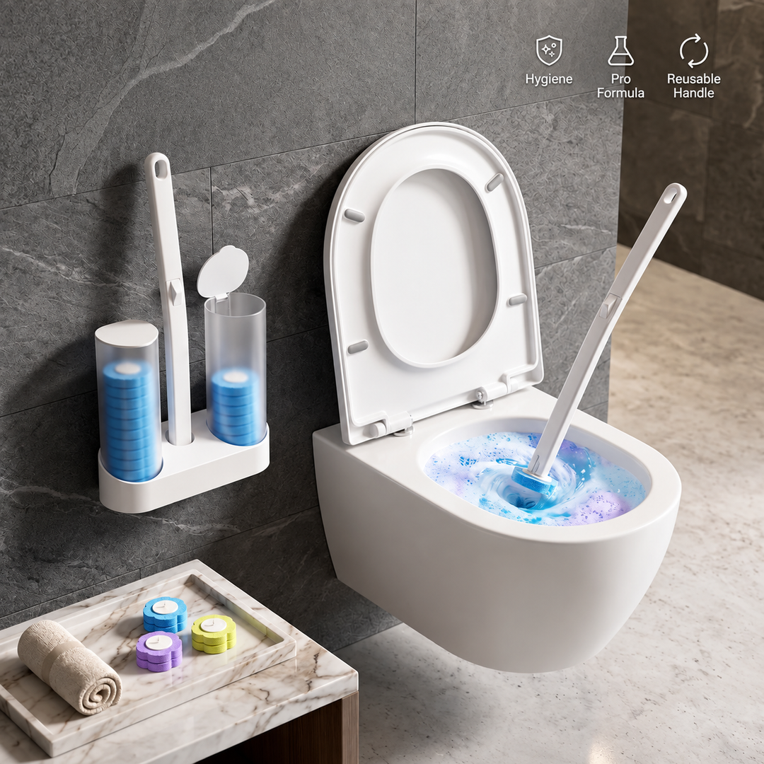 Toilet Cleaning Set | Wand, Caddy And Ten Refill Heads