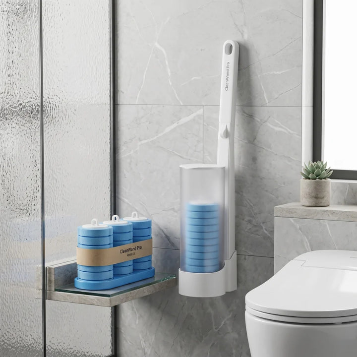 Toilet Cleaning Set | Wand, Caddy And Ten Refill Heads