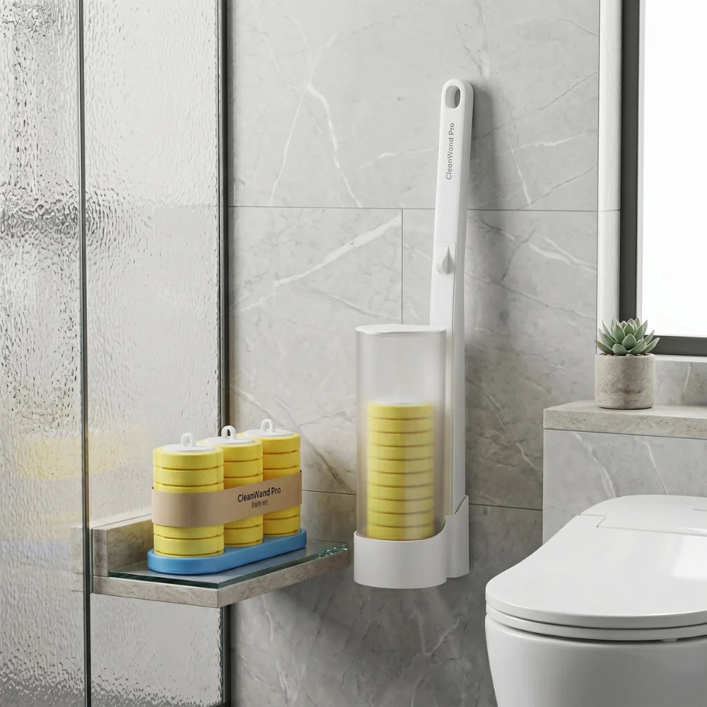 Toilet Cleaning Set | Wand, Caddy And Ten Refill Heads