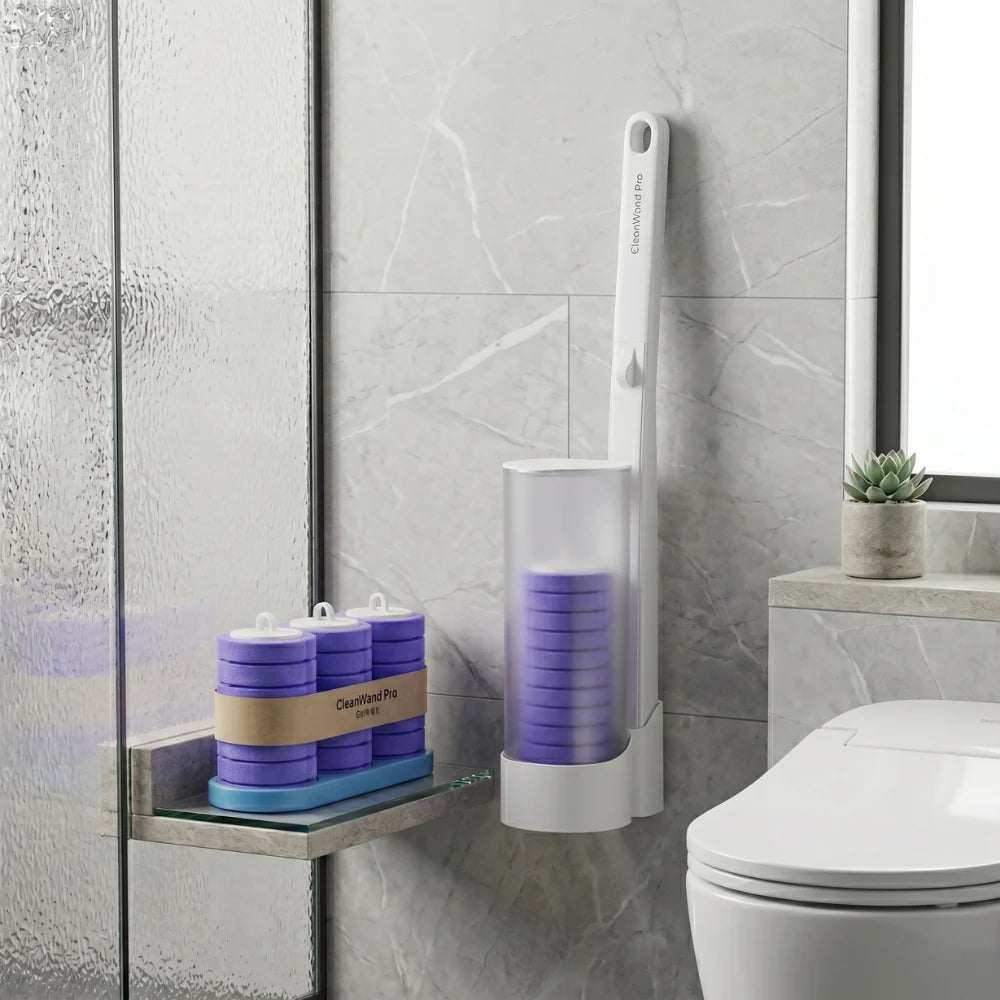 Toilet Cleaning Set | Wand, Caddy And Ten Refill Heads