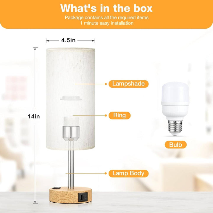 Touch Dimmable Bedside Table Lamp USB C Charging Ports