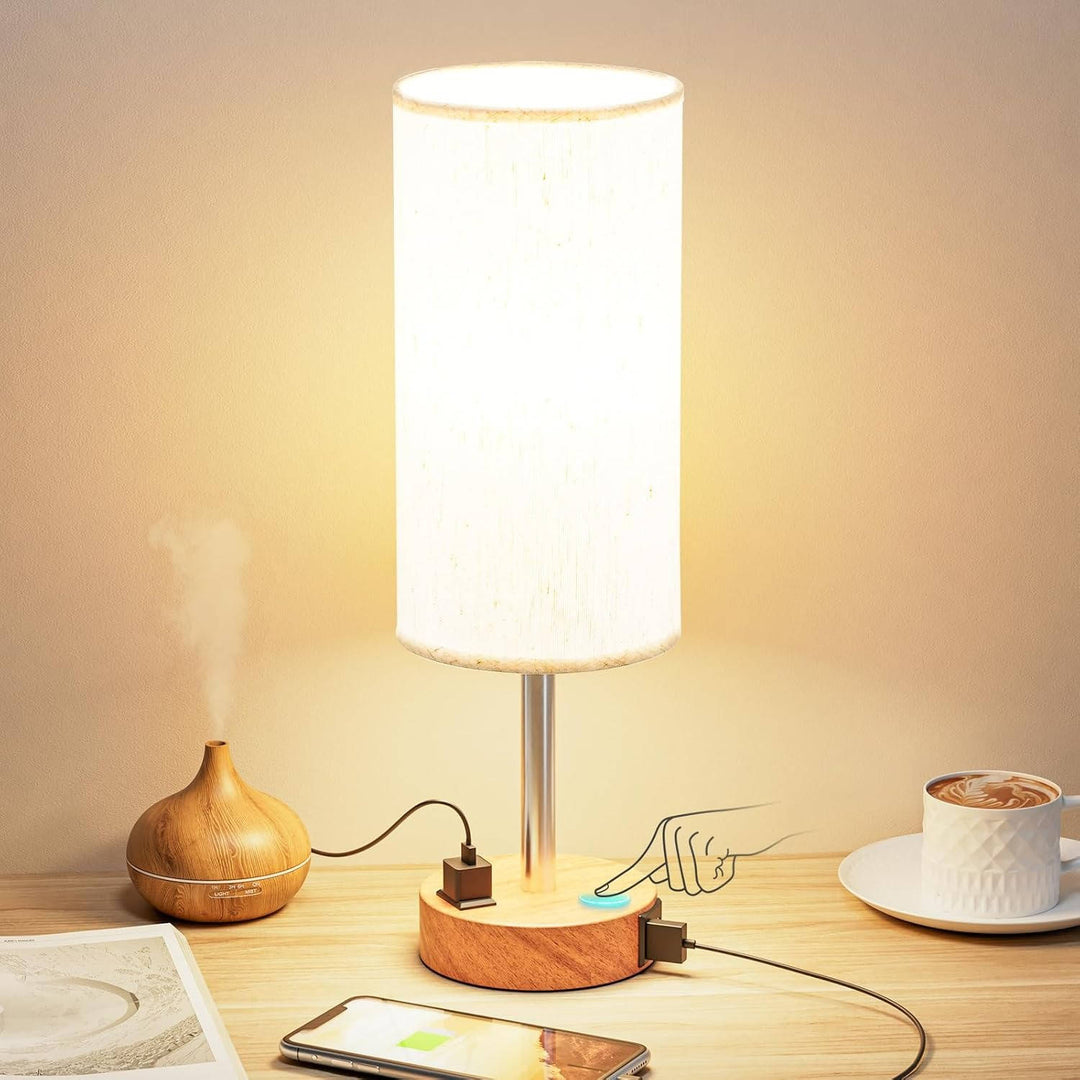 Touch Dimmable Bedside Table Lamp USB C Charging Ports