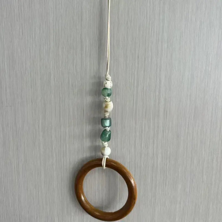 Towel Hanger Rustic Wall Mounted Wood Jute Lightweight with Ceramic Beads