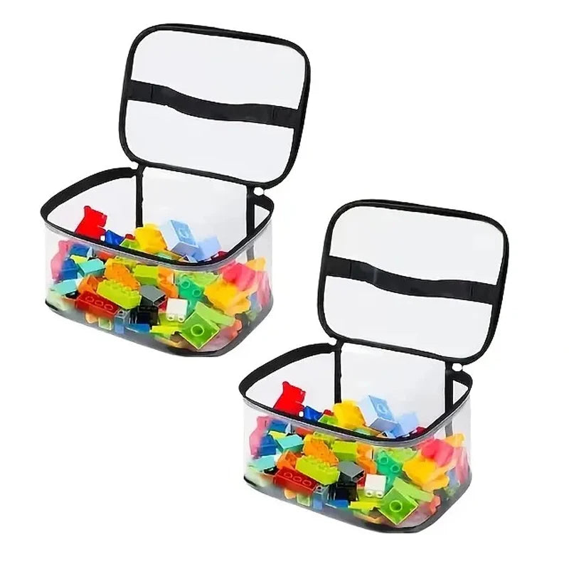 Toy Storage Bag | Clear Sides, Clasp-Fastened Hinged Lid