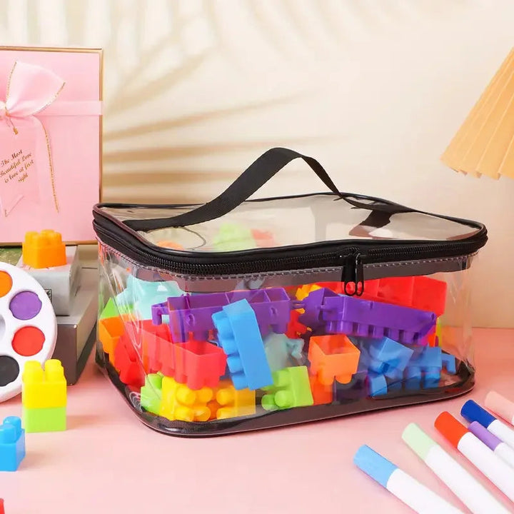 Toy Storage Bag | Clear Sides, Clasp-Fastened Hinged Lid