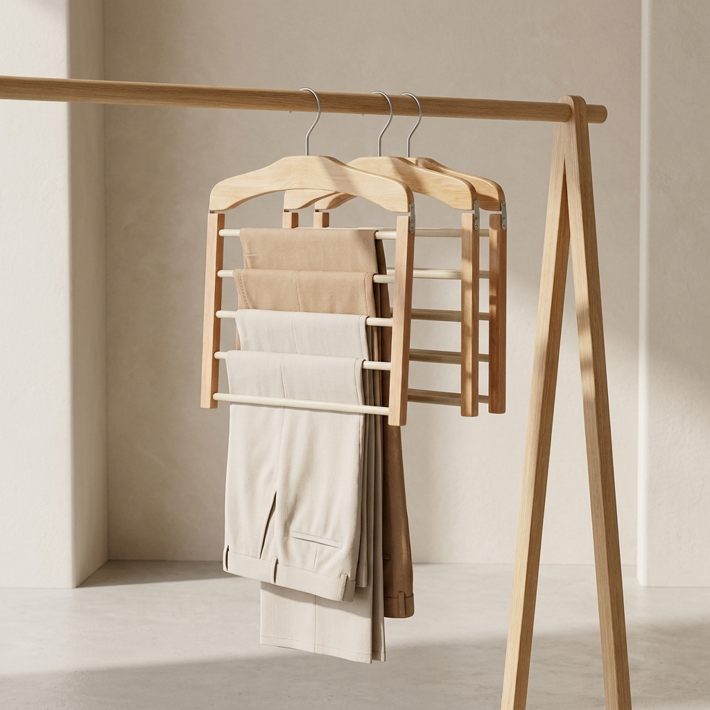 Trouser Hanger | Four Stacked Bars, Sleeved Bar Covers