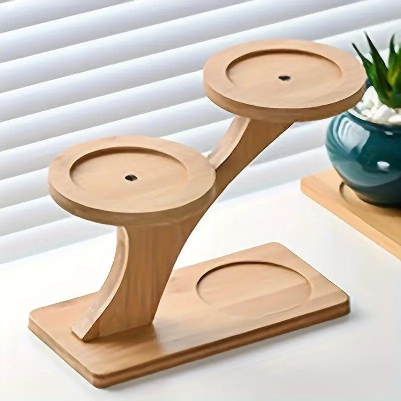 Two-Tier Plant Stand Bamboo Freestanding Indoor with Recessed Platforms