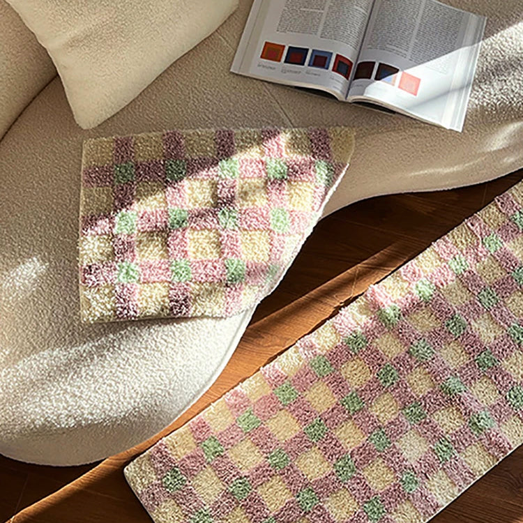 Two-Tone Grid Rug Polyester | Non-Slip TPR Base | Machine Washable Checkered Floor Mat for Living Room, Bedroom, Hallway