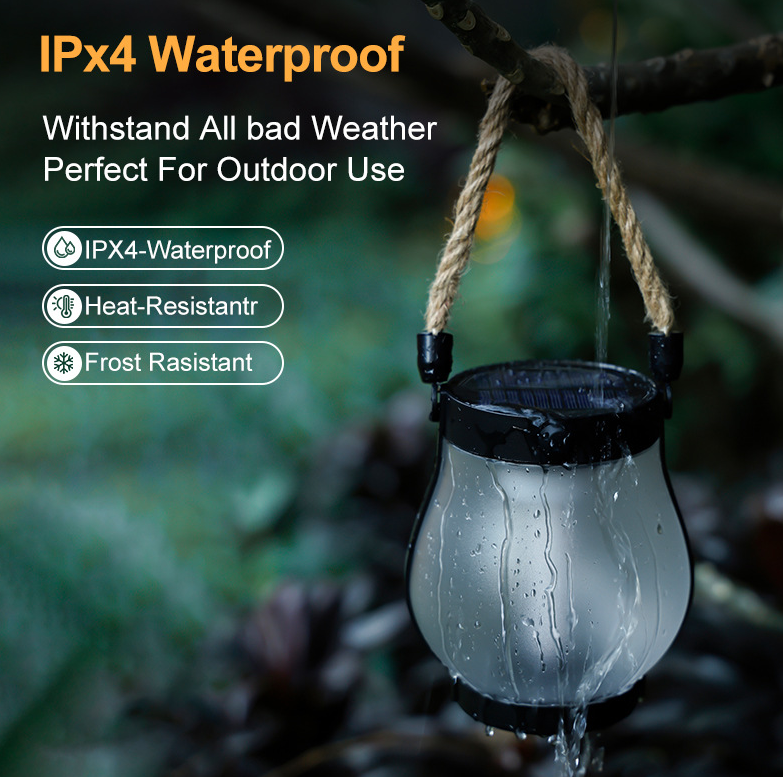 USB Rechargeable Rope Lantern, ABS Body | Hemp Rope Carry Handle, Grey | Light-Sensing Auto On/Off
