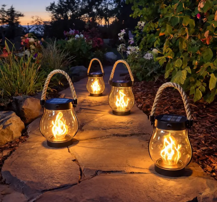 USB Rechargeable Rope Lantern, ABS Body | Hemp Rope Carry Handle, Grey | Light-Sensing Auto On/Off
