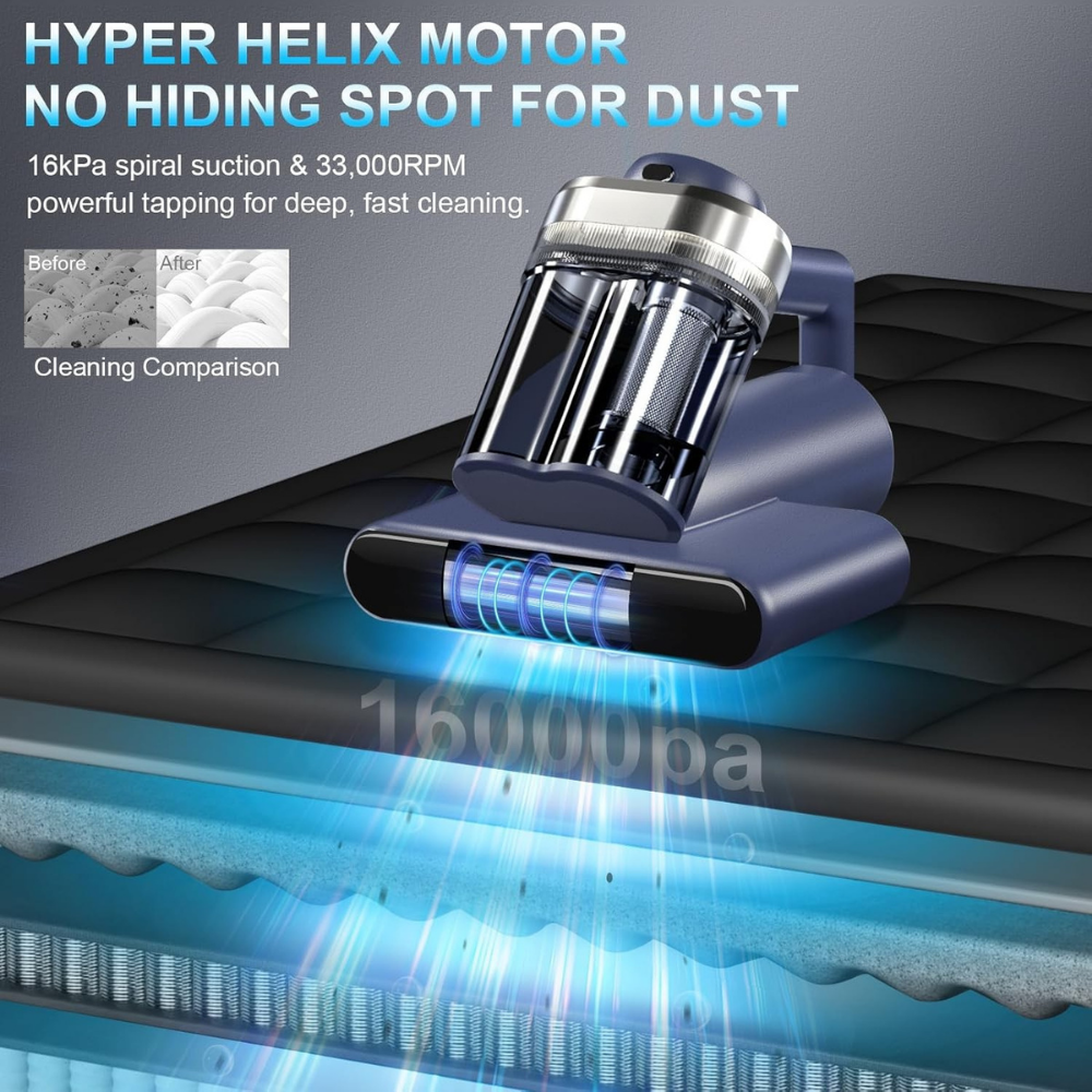 UV Mattress Vacuum Cleaner | HEPA Filter, UVC Light and Anion Technology | Dual-Chamber Dust and Hair Separation