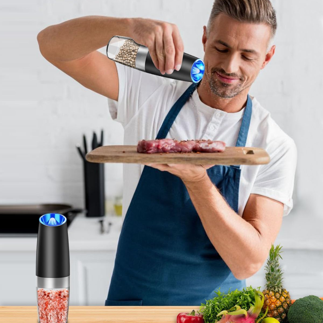 Electric Salt Pepper Grinder Set Rechargeable LED Gravity 1