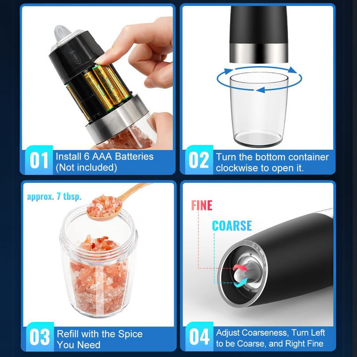 Electric Salt Pepper Grinder Set Rechargeable LED Gravity 9