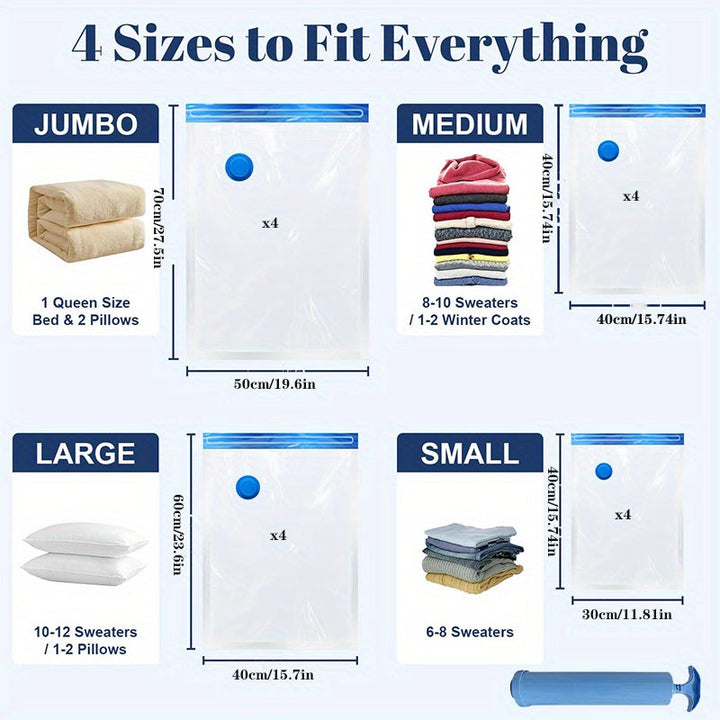 Vacuum Storage Bags Reusable Reinforced Double Zipper with Hand Pump