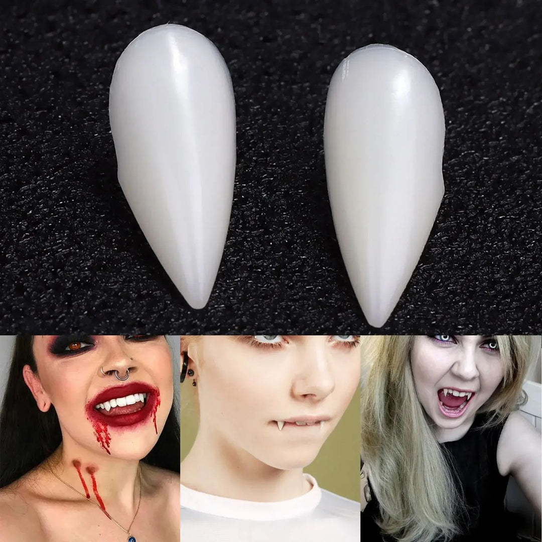 Vampire Fangs Halloween Costume Set | 5 Pairs with Solid Adhesive Included | Reusable Resin Denture Fangs for Cosplay Parties