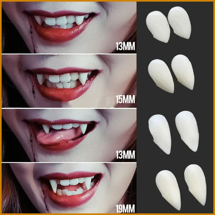 Vampire Fangs Halloween Costume Teeth | 5 Pairs Resin Set | Realistic Individual Fangs with Solid Adhesive for Cosplay