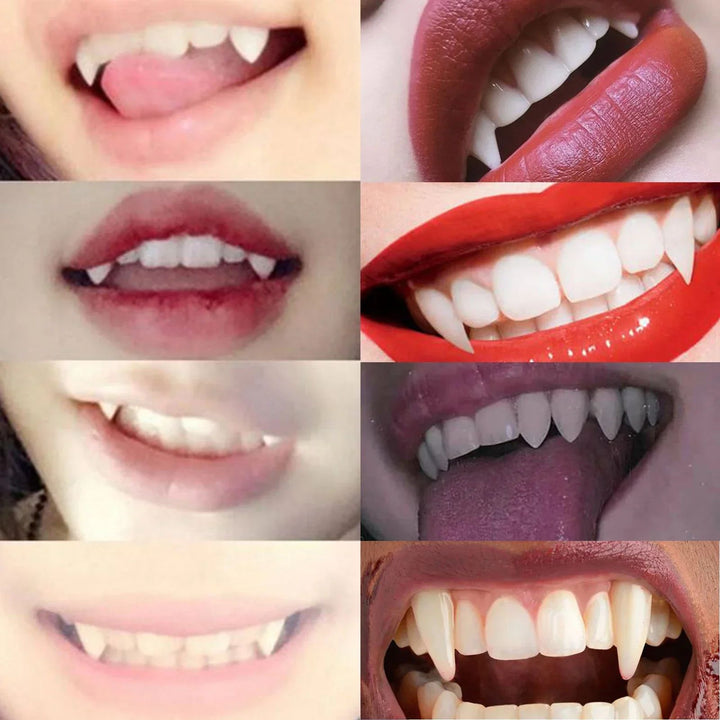 Vampire Fangs Halloween Costume Teeth | 5 Pairs Resin Set | Realistic Individual Fangs with Solid Adhesive for Cosplay