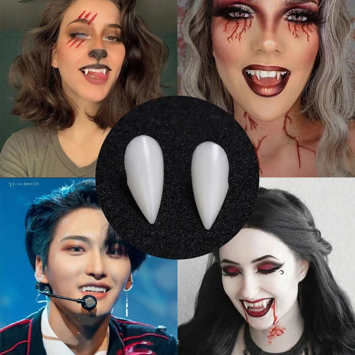 Vampire Fangs Halloween Costume Teeth | 5 Pairs Resin Set | Realistic Individual Fangs with Solid Adhesive for Cosplay
