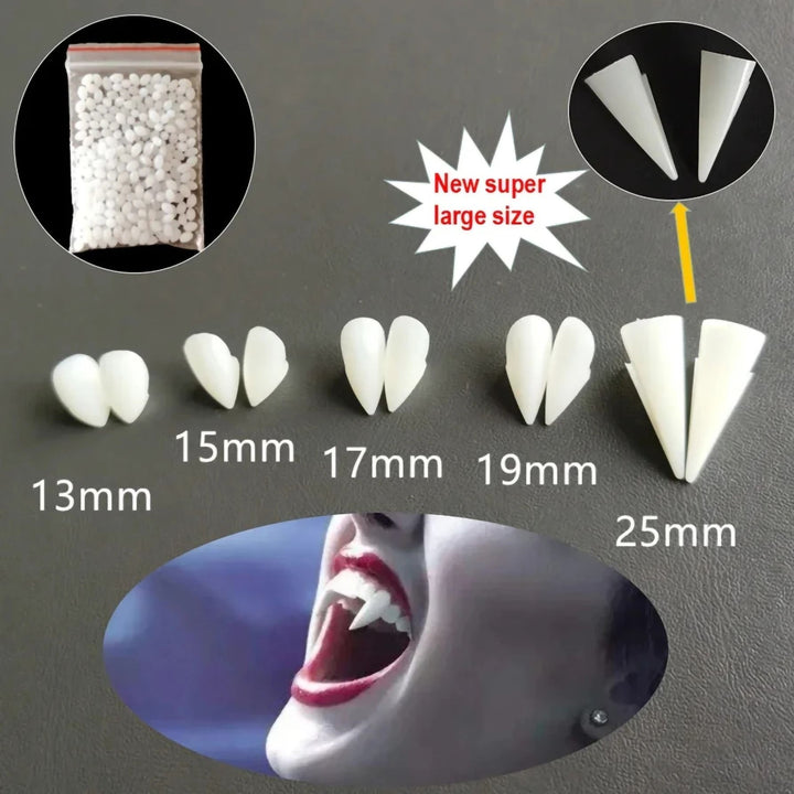 Vampire Teeth Fangs Kit for Halloween | Custom-Molded Thermal Adhesive Fit | Non-Toxic Resin, Natural Tooth-Colour Finish