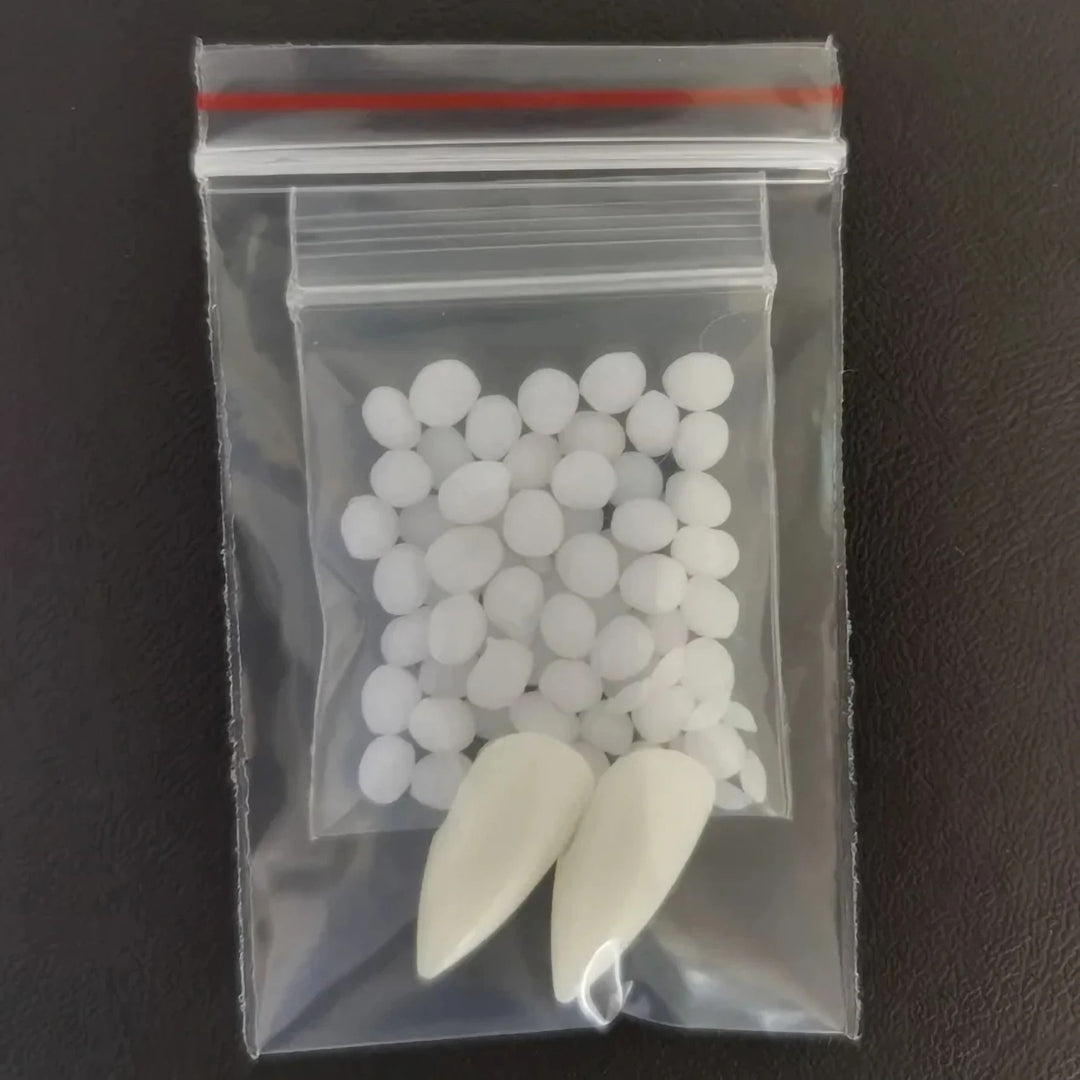 Vampire Teeth Fangs Kit for Halloween | Custom-Molded Thermal Adhesive Fit | Non-Toxic Resin, Natural Tooth-Colour Finish