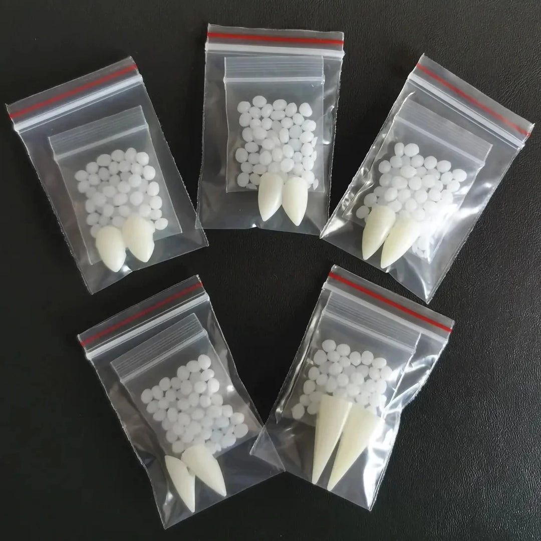 Vampire Teeth Fangs Kit for Halloween | Custom-Molded Thermal Adhesive Fit | Non-Toxic Resin, Natural Tooth-Colour Finish