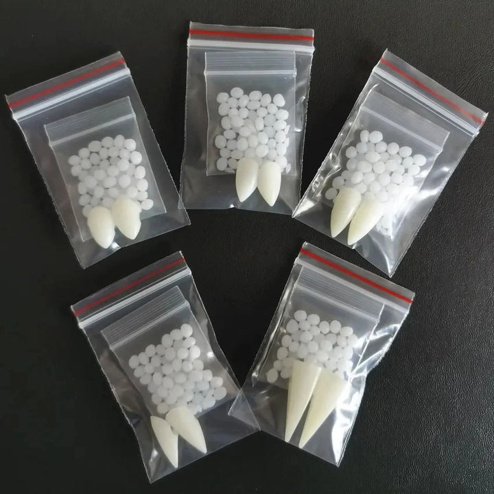 Vampire Teeth Fangs Kit for Halloween | Custom-Molded Thermal Adhesive Fit | Non-Toxic Resin, Natural Tooth-Colour Finish