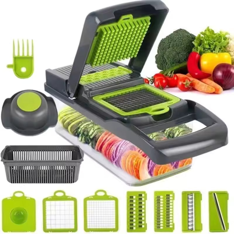 Vegetable Chopper Slicer Stainless Steel | 12-in-1 Set with 10 Interchangeable Blades | Dices, Slices, Shreds &amp; Juliennes