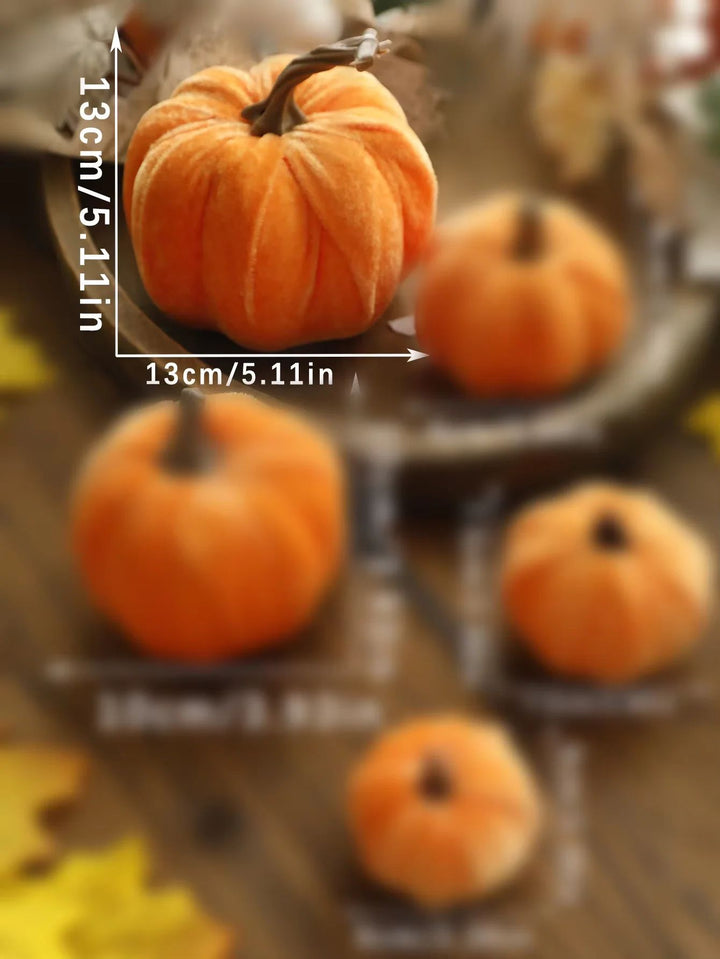 Velvet Artificial Pumpkin Fall Decor | Plush Texture with Decorative Stem | Reusable Tabletop Ornament for Autumn Display