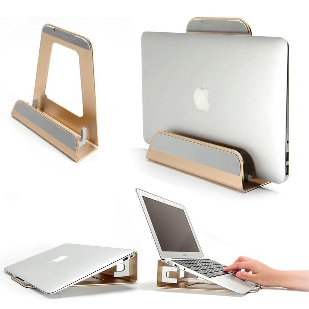 Vertical Laptop Stand for MacBook | 2-in-1 Convertible Dock & Ergonomic Riser | Space-Saving Desk Accessory for Laptops