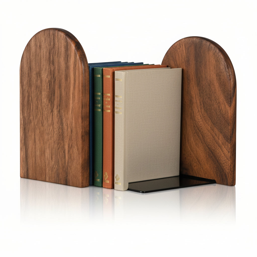 Wooden Bookends Black Walnut | Heavy Duty Desk Book Holders for Books Folders and Magazines | Stable Shelf Support 2